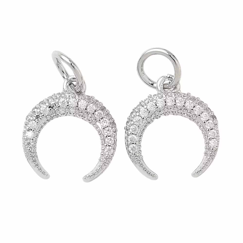 Antikfärgat hänge crescent moon med cubic zirconia, 1 st
