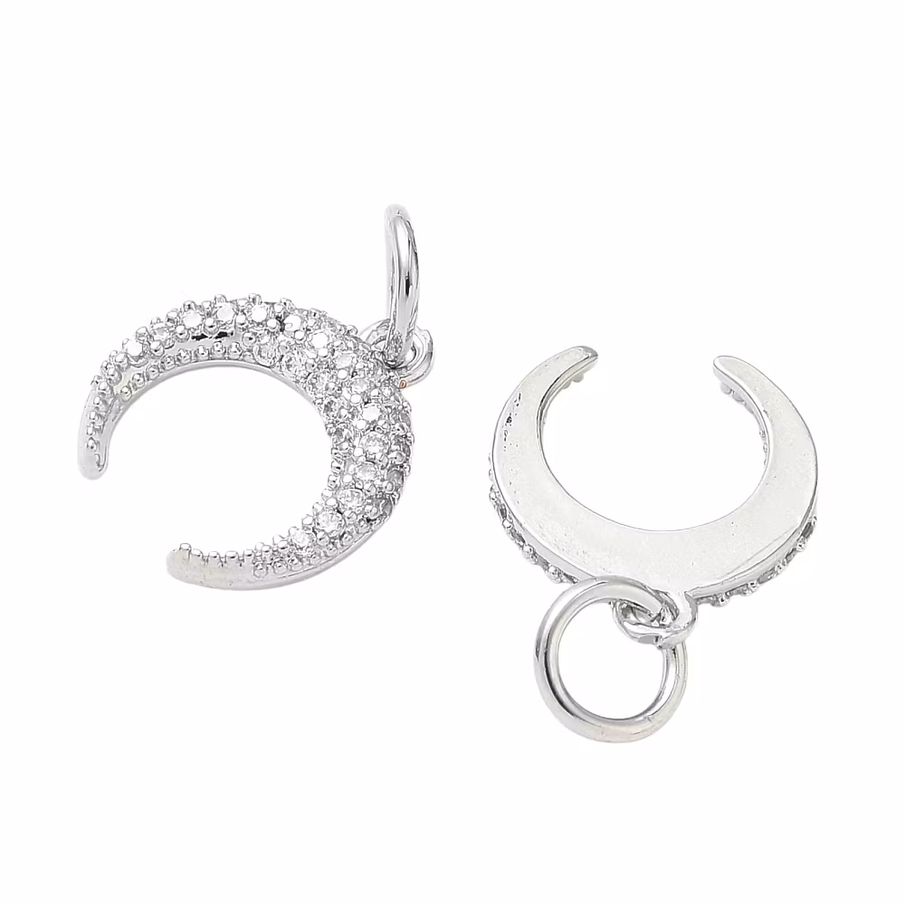 Antikfärgat hänge crescent moon med cubic zirconia, 1 st