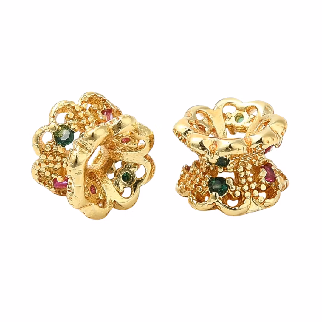 Guldfärgad strassrondell blommor med cubic zirconia mix, 1 st