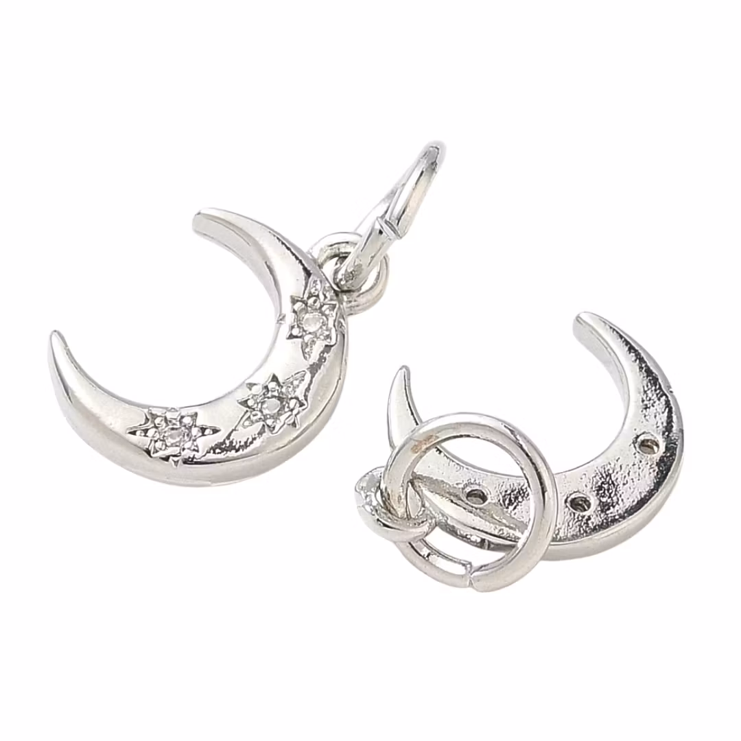 Antique colored cubic zirconia moon charm with ring, 1 pc.