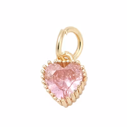 Guldfärgad berlock rosa hjärta och ring med cubic zirconia, 1 st
