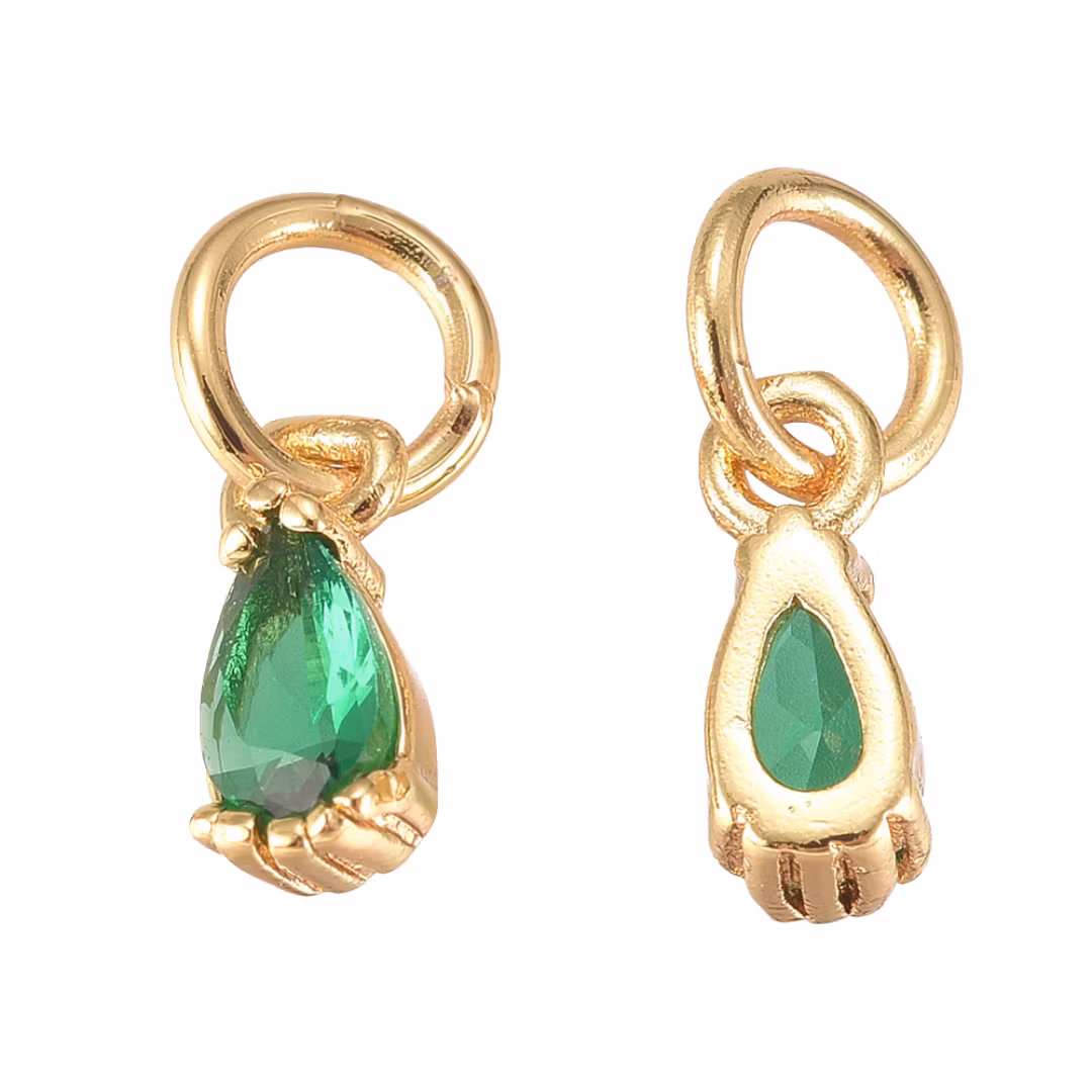 Guldfärgad berlock droppe grön cubic zirconia med 18k, 1 st