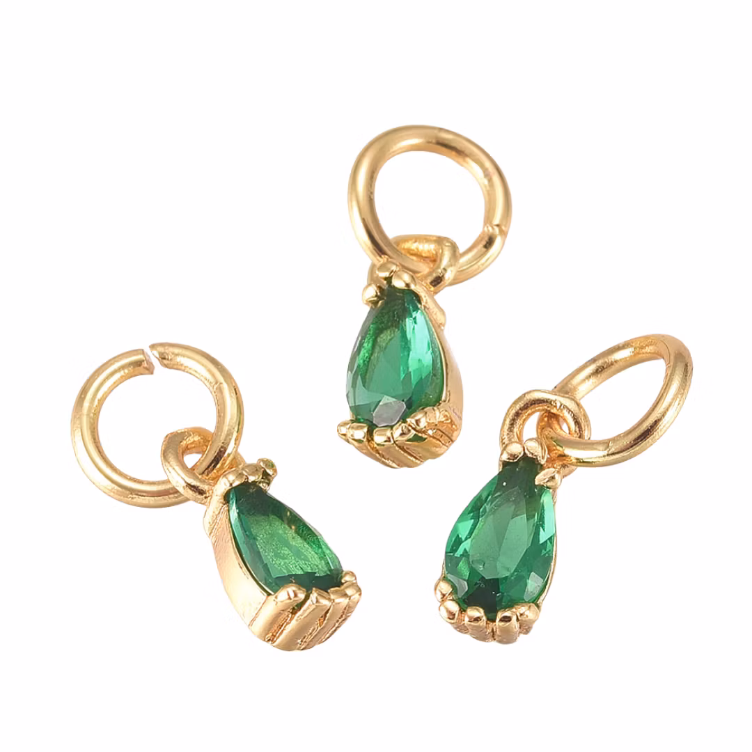 Guldfärgad berlock droppe grön cubic zirconia med 18k, 1 st