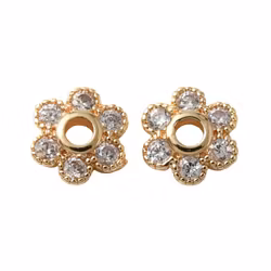 Guldfärgad pärlhatt 6 mm blomma med cubic zirconia, 1 st