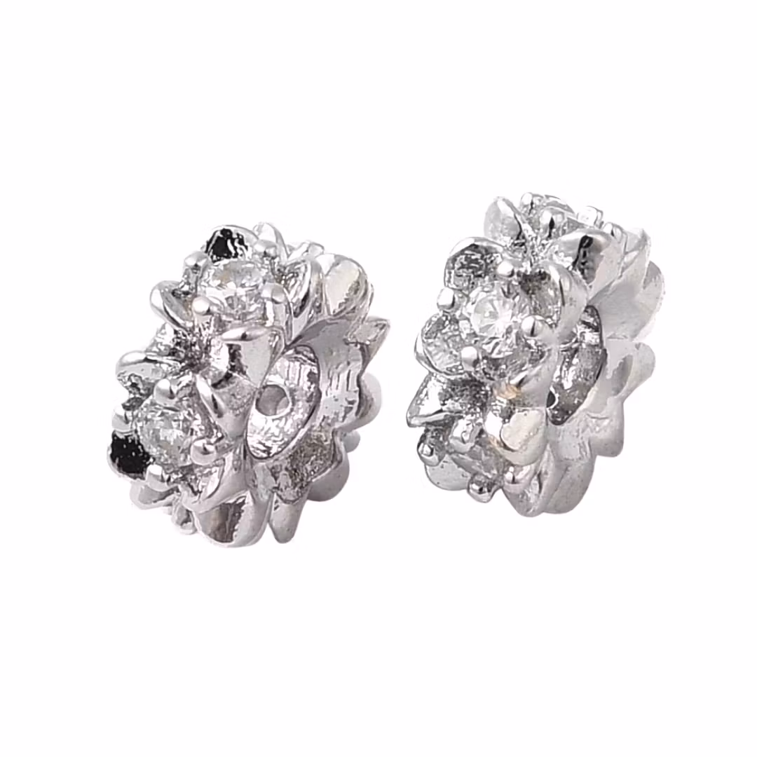 Antikfärgad strassrondell 8 mm med blommor och cubic zirconia, 1 st