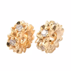 Gold-colored rhinestone roundel flowers with cubic zirconia, 1 pc.