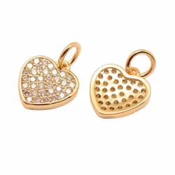 Guldfärgad berlock cubic zirconia hjärta, 1 st