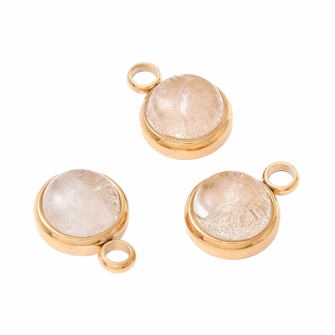 Guldfärgat rostfritt stål berlock bergkristall och PVD, 1 st