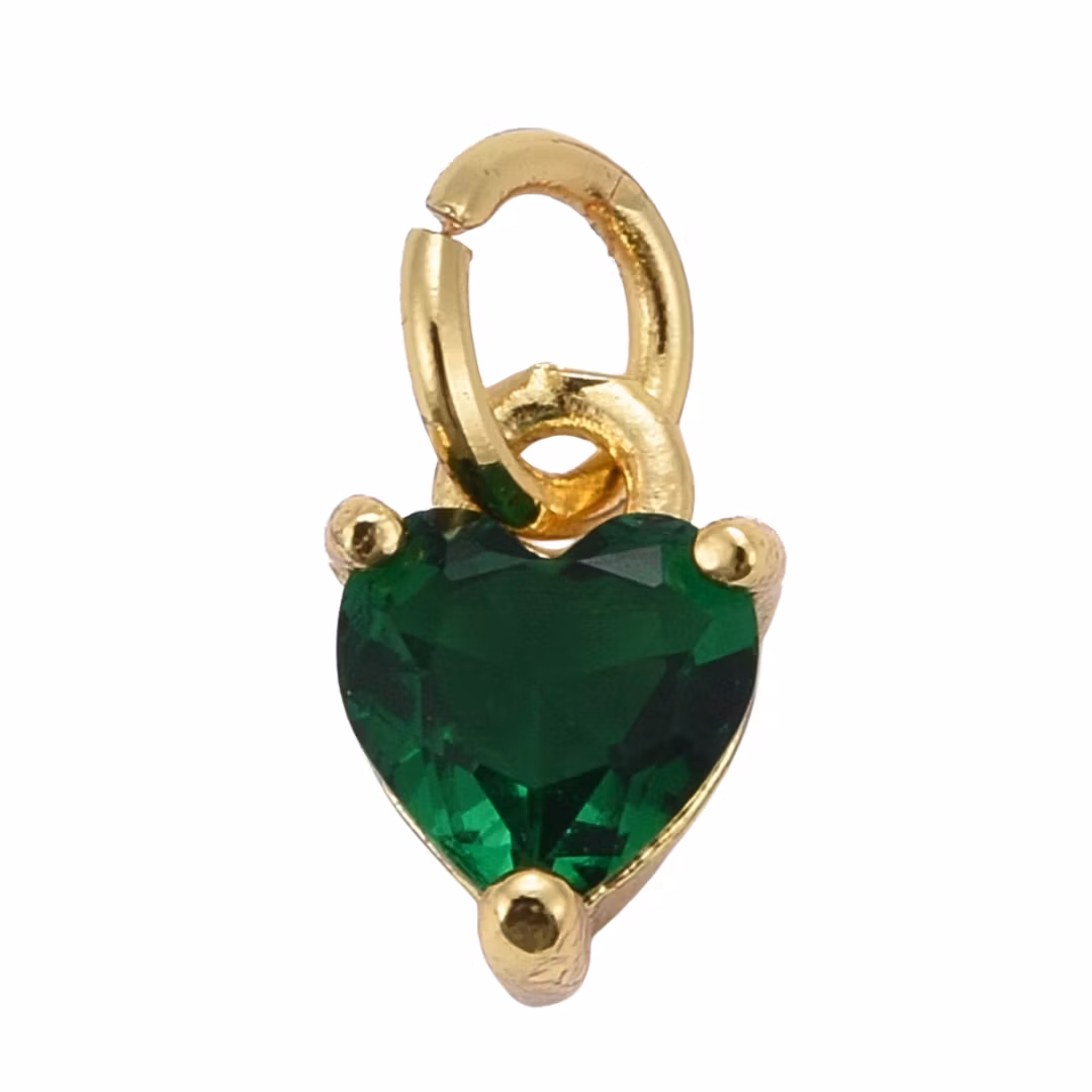 Guldfärgad berlock grön hjärta med cubic zirconia, 1 st