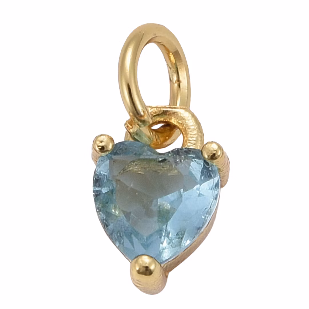 Guldfärgad berlock ljusblå hjärta med cubic zirconia, 1 st