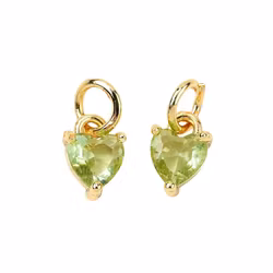 Gold-colored charm green heart with cubic zirconia, 1 pc.