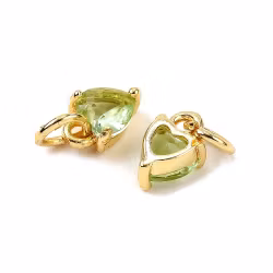 Gold-colored charm green heart with cubic zirconia, 1 pc.