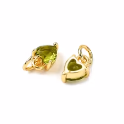 Gold-colored charm green heart with cubic zirconia, 1 pc.