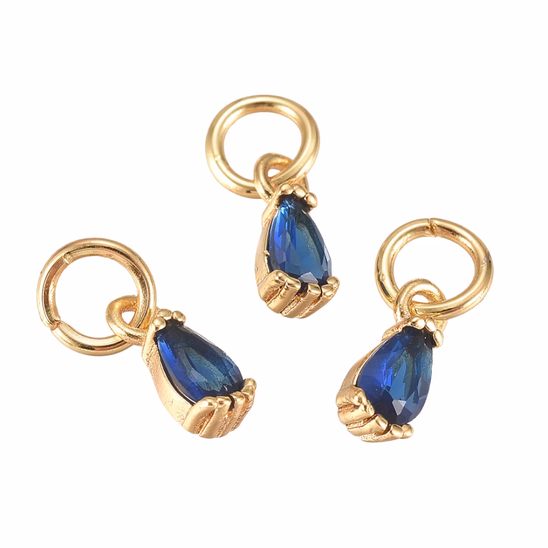 Gold-colored pendant cubic zirconia drop light purple, 1 pc.