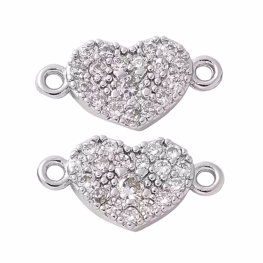Antikfärgad connector hjärta med cubic zirconia, 1 st