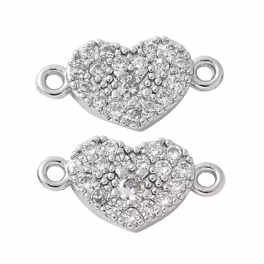 Antikfärgad connector hjärta med cubic zirconia, 1 st