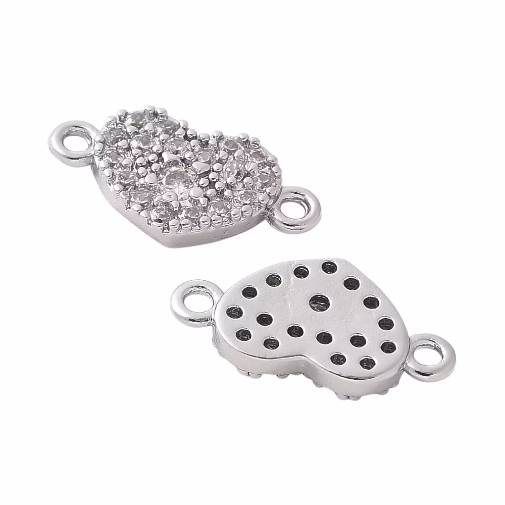 Antikfärgad connector hjärta med cubic zirconia, 1 st