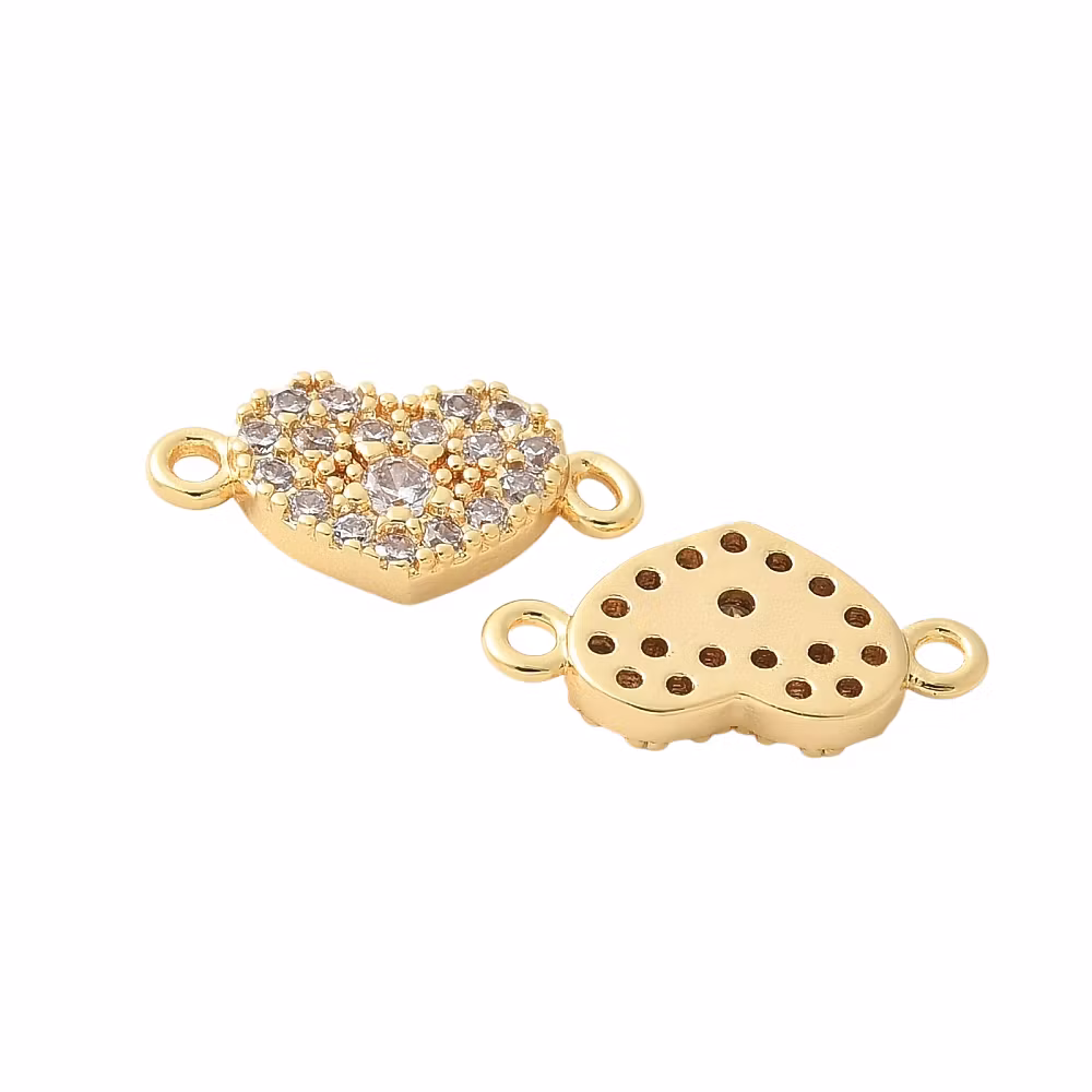 Guldfärgad connector hjärta med cubic zirconia, 1 st