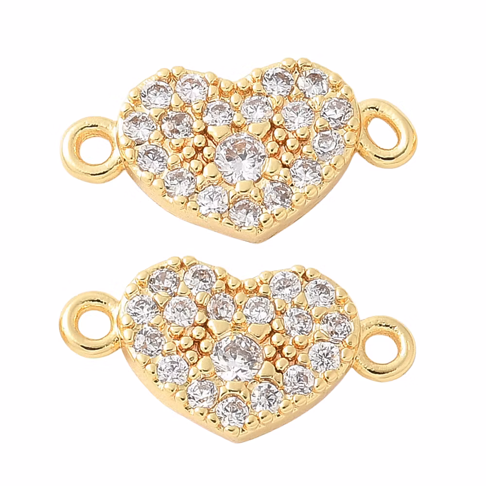 Guldfärgad connector hjärta med cubic zirconia, 1 st