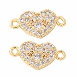 Guldfärgad connector hjärta med cubic zirconia, 1 st