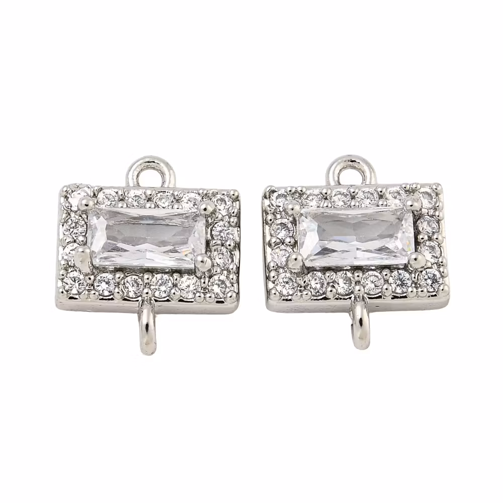 Antikfärgad connector rektangel med cubic zirconia, 1 st