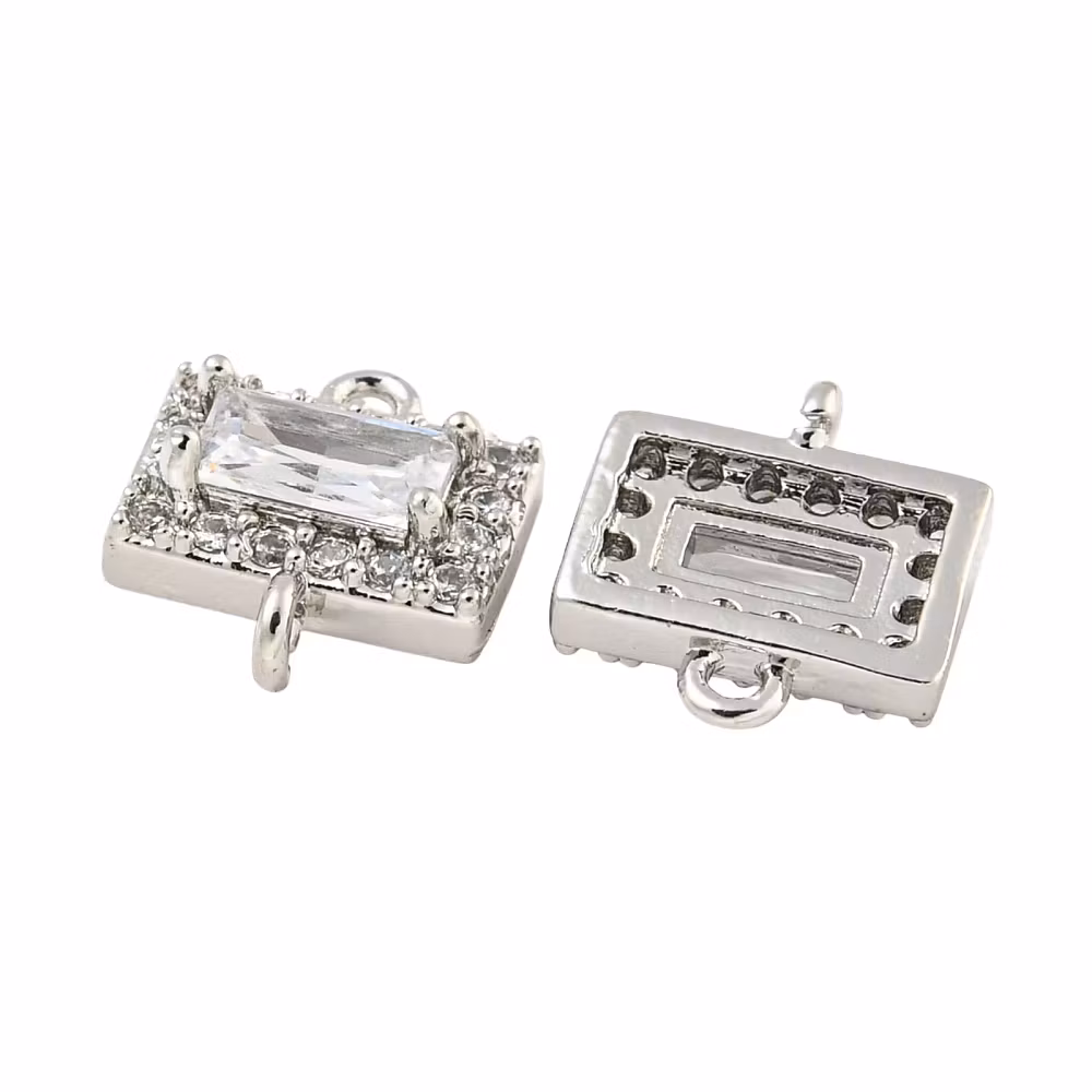 Antikfärgad connector rektangel med cubic zirconia, 1 st