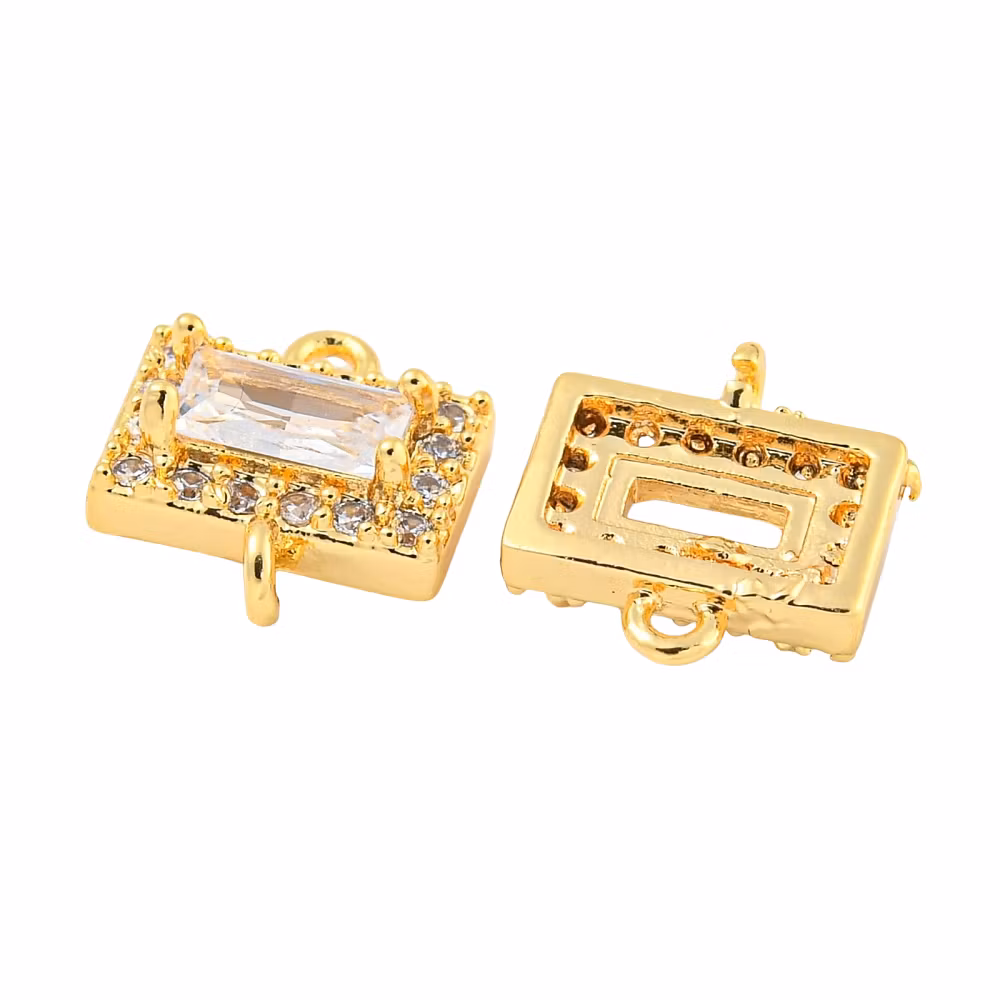 Guldfärgad connector rektangel med cubic zirconia, 1 st