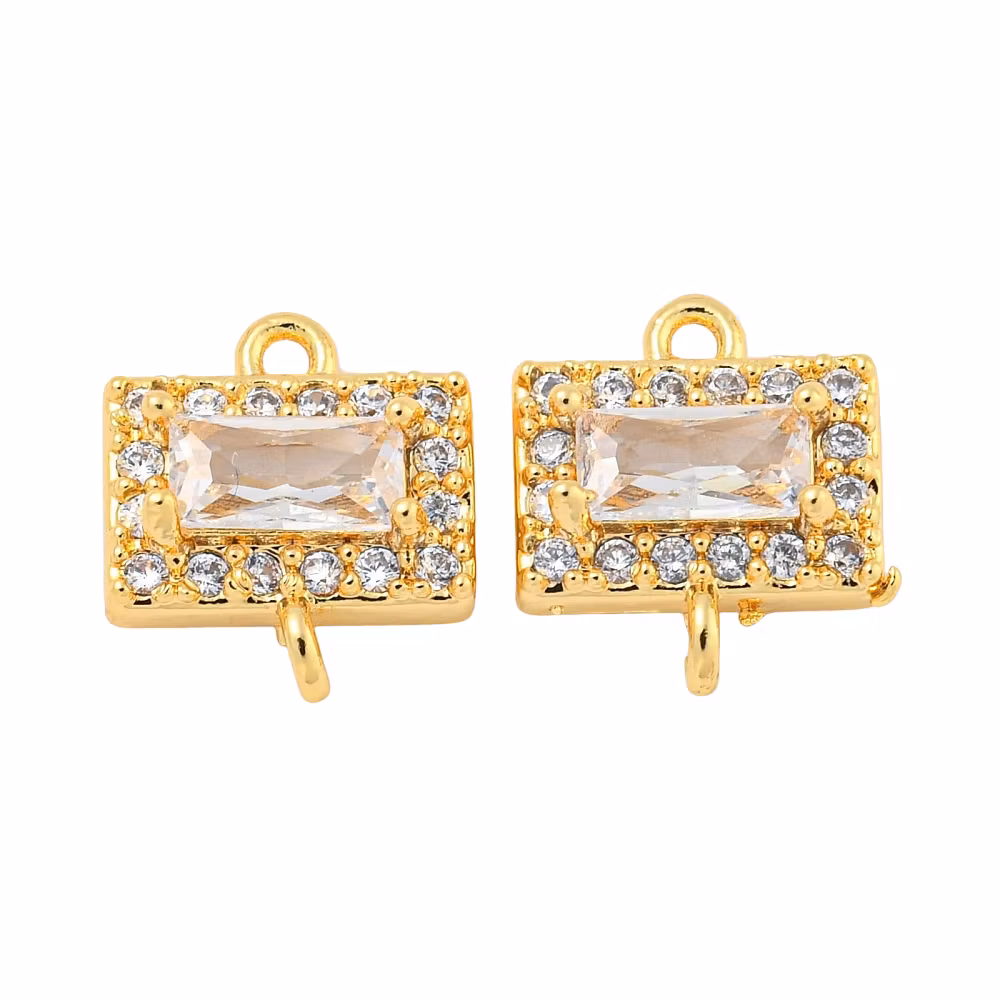 Guldfärgad connector rektangel med cubic zirconia, 1 st