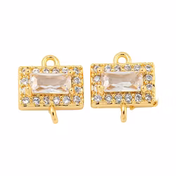 Guldfärgad connector rektangel med cubic zirconia, 1 st