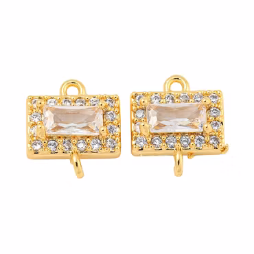 Guldfärgad connector rektangel med cubic zirconia, 1 st