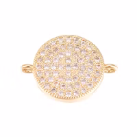 Guldfärgad connector flat rund med cubic zirconia, 1 st