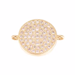 Guldfärgad connector flat rund med cubic zirconia, 1 st
