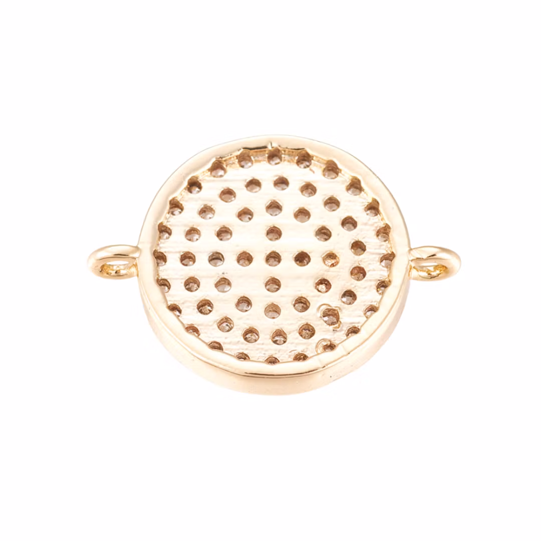 Guldfärgad connector flat rund med cubic zirconia, 1 st