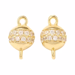 Guldfärgad connector med rund pärla och cubic zirconia, 1 st