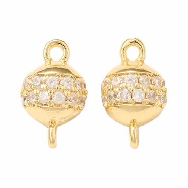 Guldfärgad connector med rund pärla och cubic zirconia, 1 st