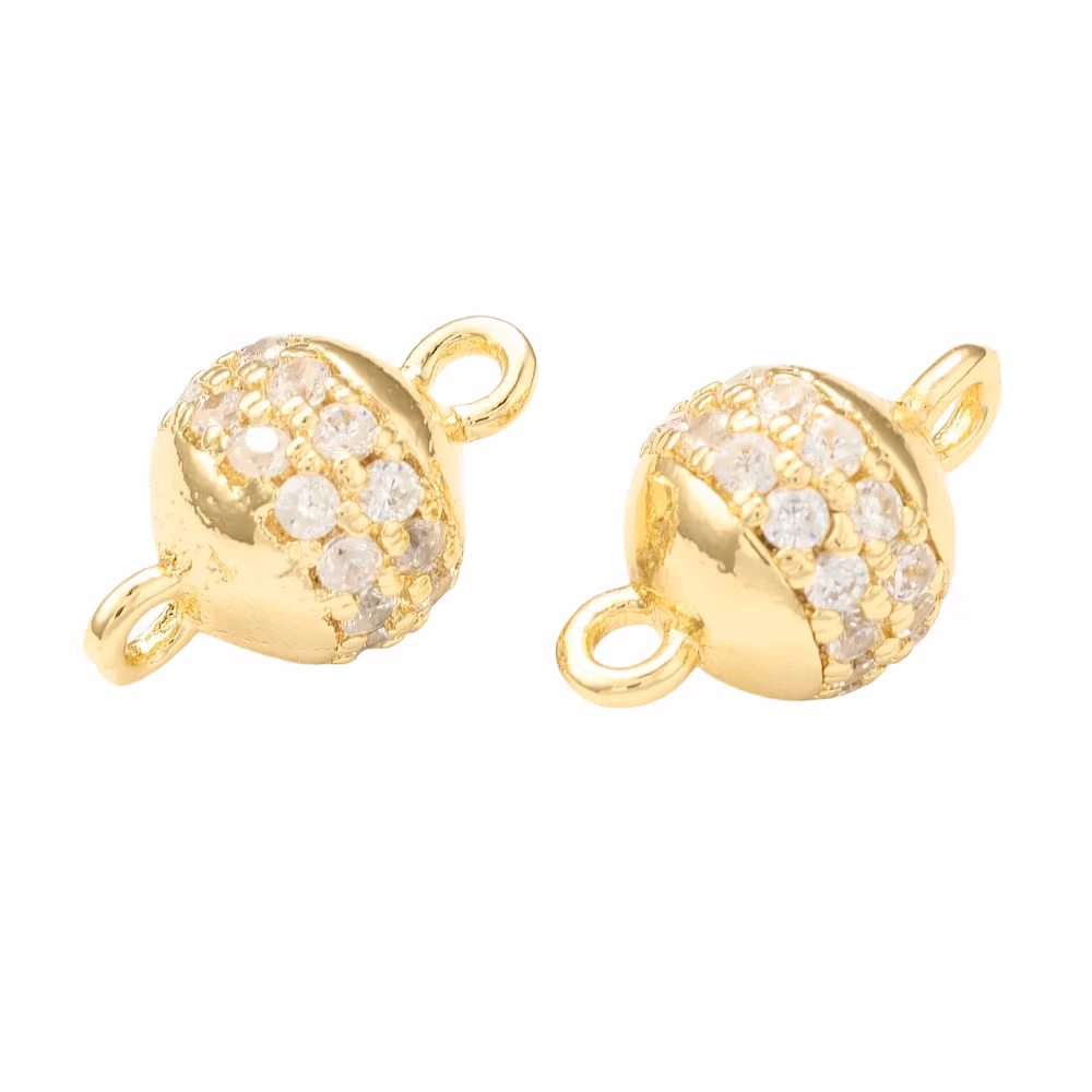 Guldfärgad connector med rund pärla och cubic zirconia, 1 st