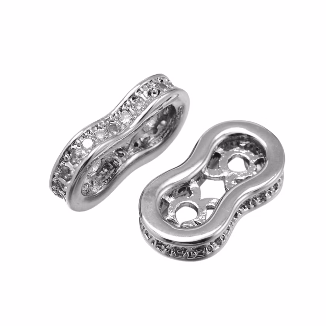 Antikfärgad mellandel med 2 hål och  cubic zirconia, 1 st