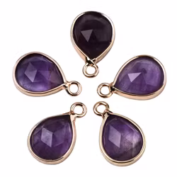 Gold-colored patterned amethyst charm, 1 pc.