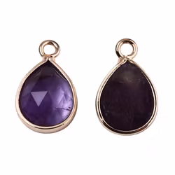 Gold-colored patterned amethyst charm, 1 pc.