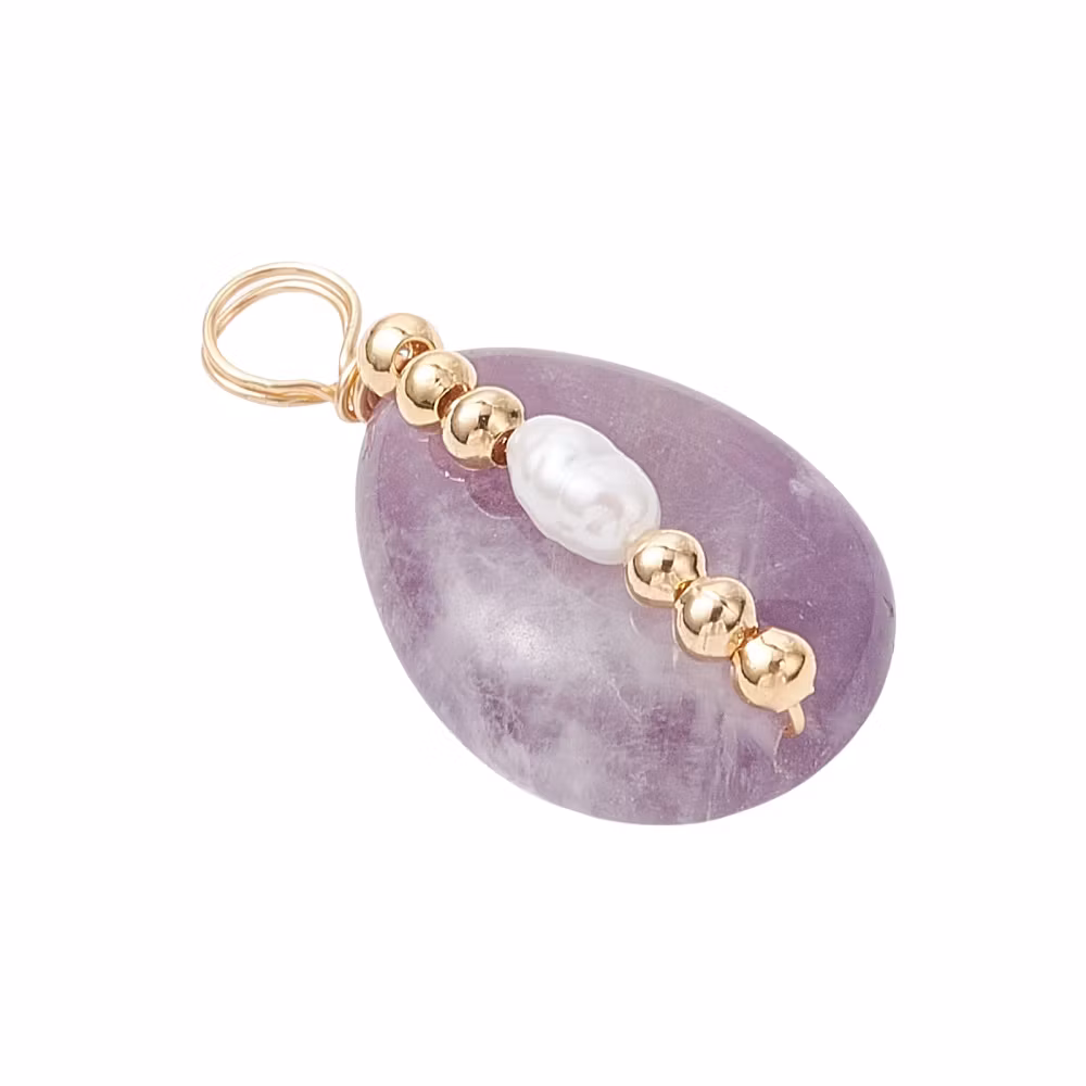 Guldfärgad berlock ametist och sötvatten, 1 st