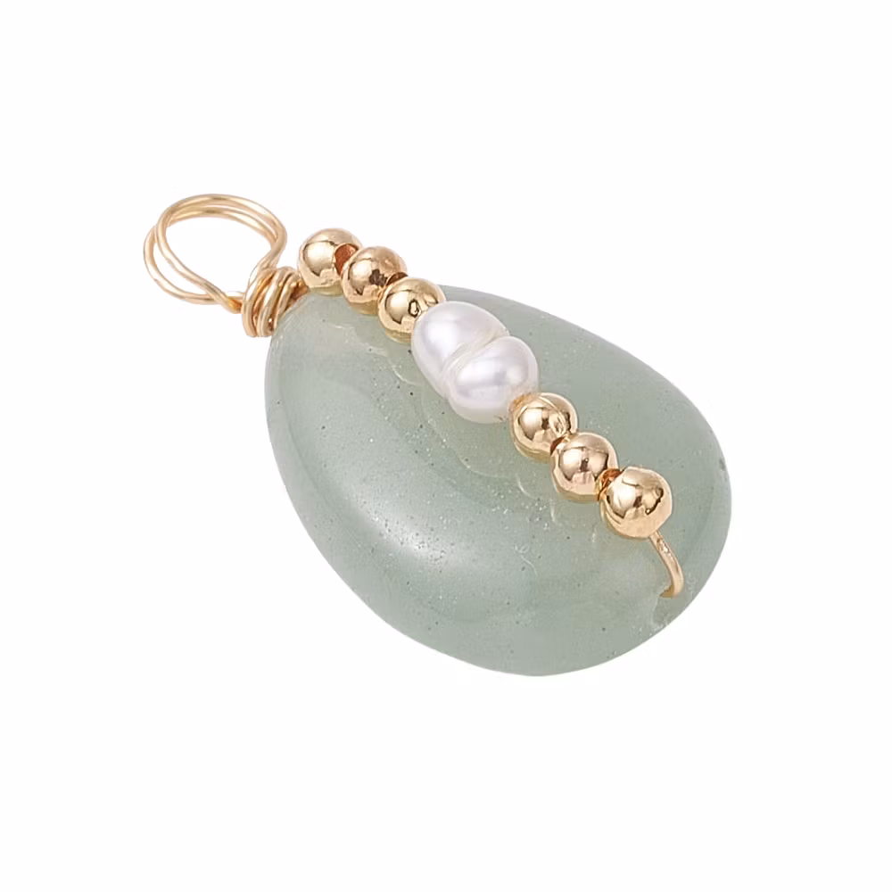 Guldfärgad berlock aventurin och sötvatten, 1 st