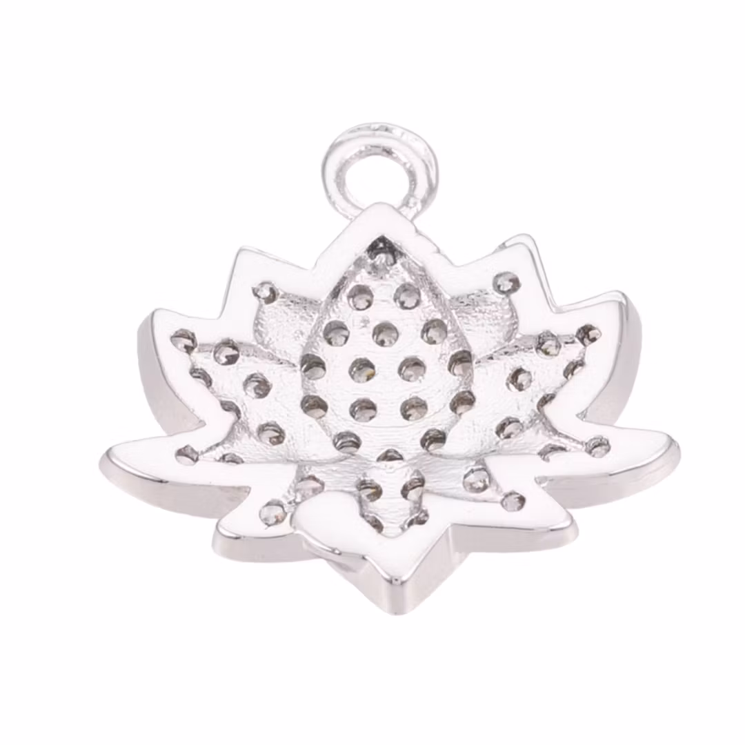 Antique colored cubic zirconia lotus charm, 1 pc.