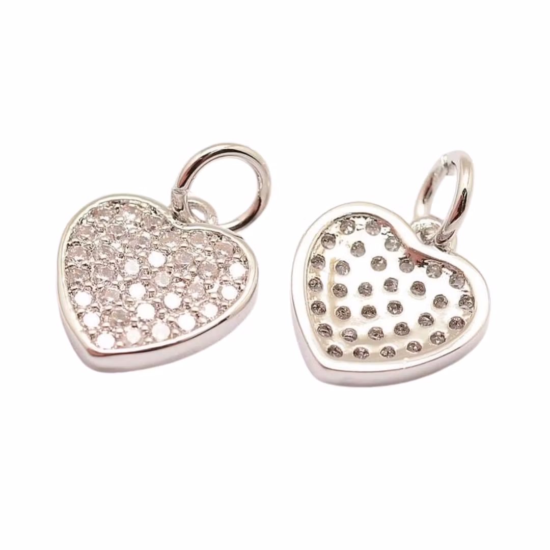 Antique colored cubic zirconia heart charm, 1 pc.