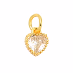 Gold-colored glass heart charm and ring with cubic zirconia, 1 pc.