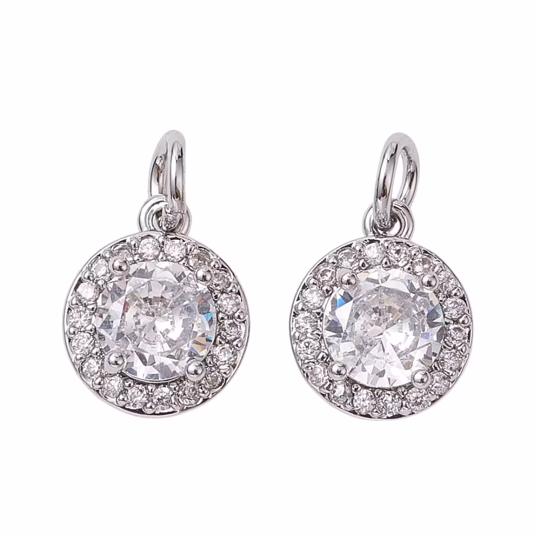 Antique colored round patterned cubic zirconia charm, 1 pc.