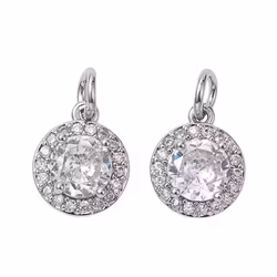 Antikfärgad rund mönstrad berlock cubic zirconia, 1 st