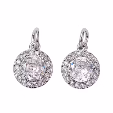 Antikfärgad rund mönstrad berlock cubic zirconia, 1 st