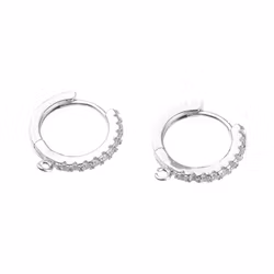 Antique-colored round earrings with cubic zirconia, 1 pair