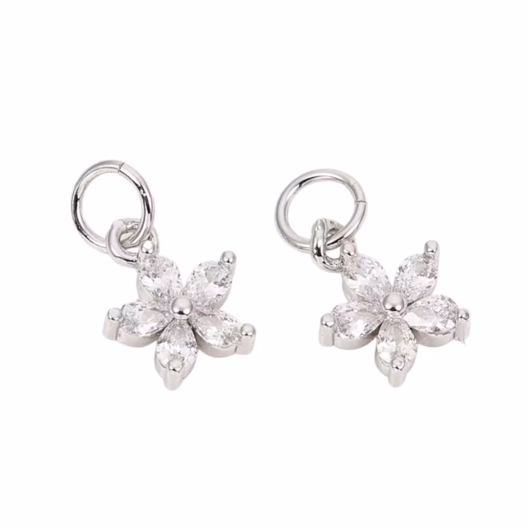 Antique colored cubic zirconia flower charm, 1 pc.