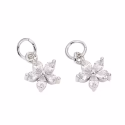Antique colored cubic zirconia flower charm, 1 pc.